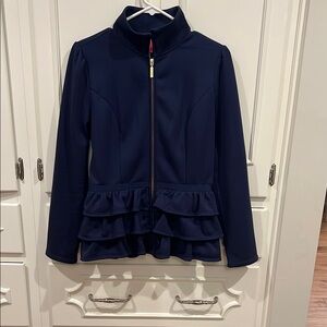 Lilly Pulitzer Navy Ruffled Zip-Up Jacket